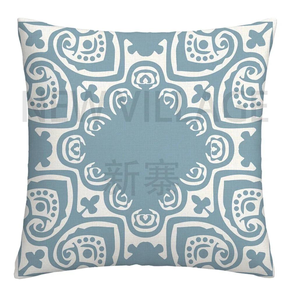 Federa cuscino geometrica lino blu lago bianco fodera cuscino divano decorazione casa può essere personalizzata per te 40x40 45x45 50x50 60x60