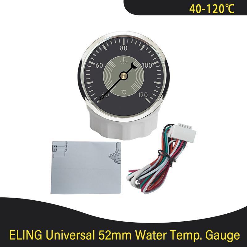 Waterproof Universal Newest 12V 24V Marine 52mm Water Temp Gauge 40-120℃ Signal with Red/Yellow Backlight for Car Motorcycle