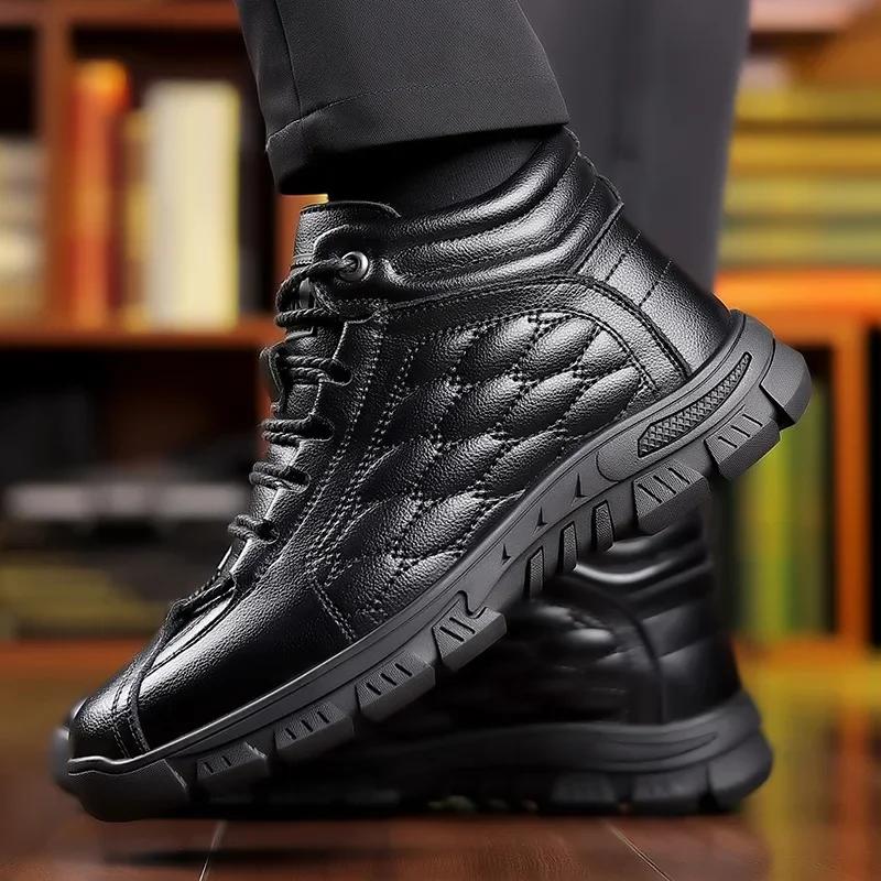 Winterstiefel aus Leder und Samt für Herren, modische, weiche Sohlen, lässige Stiefeletten für Herren, luxuriöse Designer-Boardschuhe