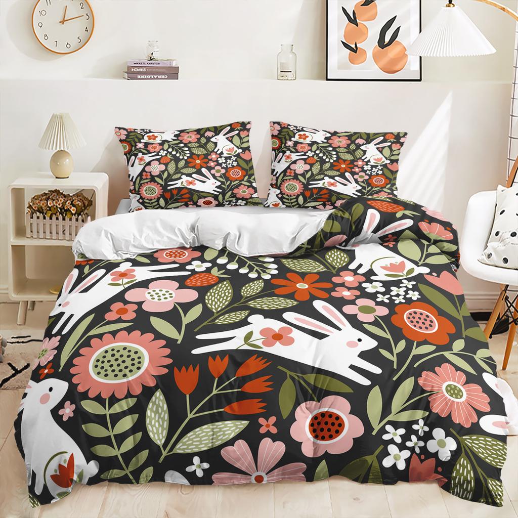 Three-Piece Bunny Cartoon Children'S Quilt Cover Digital Printing Kit Bedding