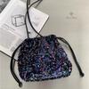 Nuove Borse a Tracolla con Paillettes Versatili alla Moda Borse a Spalla Pieghettate con Coulisse di Alta Qualità per Donna Borse a Secchiello Morbide di Lusso Festa