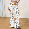 Women's Halloween Print Flared Yoga Pants High Waist Stretch Casual Fitness Leggings with Pumpkin and Spiderweb Design