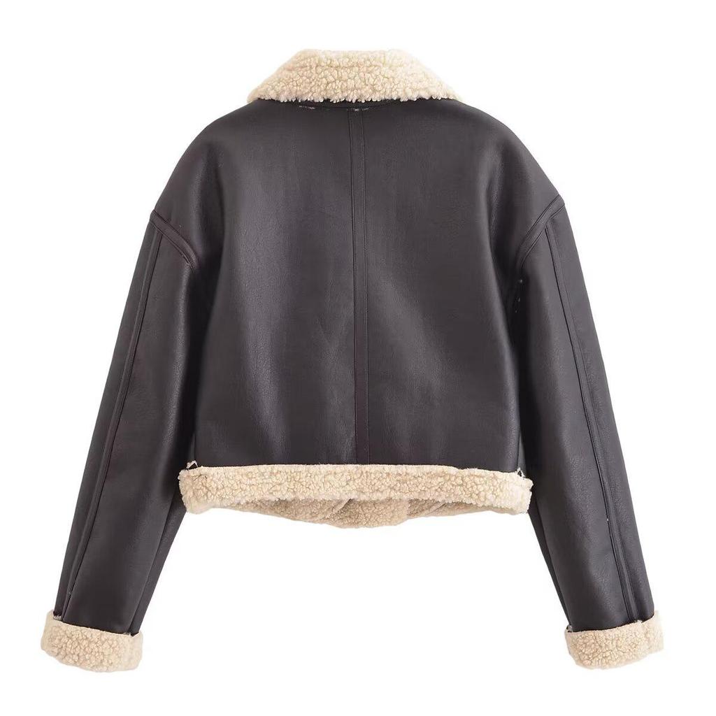 European & American Style Women's Leather & Fur One-Piece Jacket Coat - Versatile New Fashion