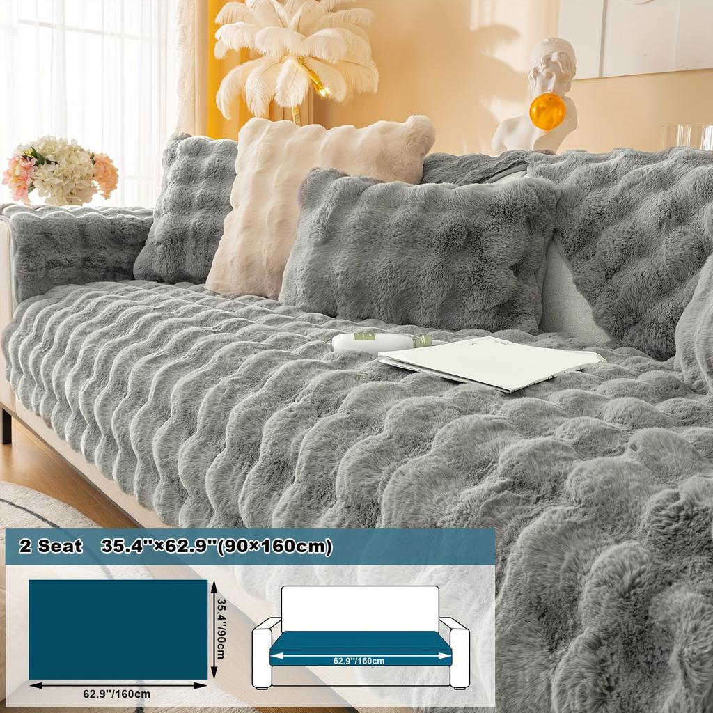 1pc Imitation Rabbit Plush Sofa Cushion, Fuzzy Non Slip Sofa Slipcover, Furniture Protector, For Bedroom Office Living Room Decor