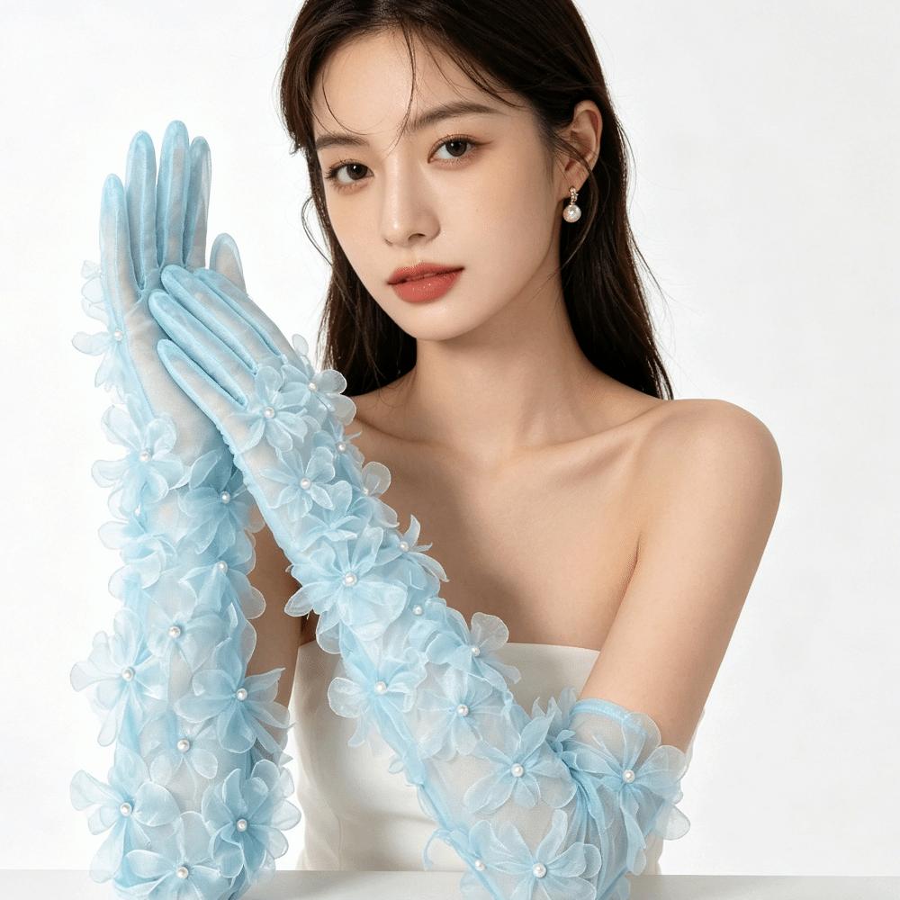 Pearl Three-Dimensional Floral Gloves Elegant Bridal Gown Accessories  Wedding Adornments
