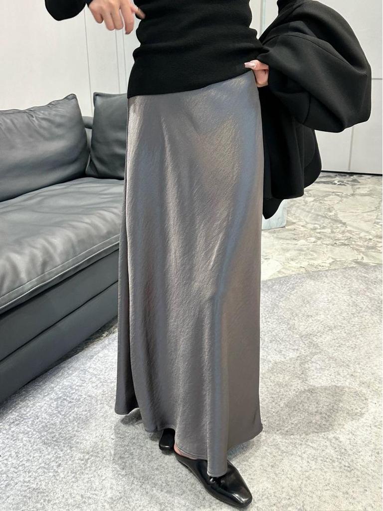 Eleganter Damen-Midirock 2025 aus Acetat-Satin mit Fischschwanz, A-Linie und schmeichelndem Fall