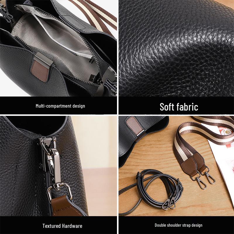 Women's 2026 New Style Genuine Leather Crossbody Bucket Bag - High-End Single Shoulder Bag