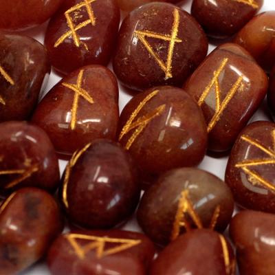 Red Aventurine Rune Stones With Pouch, 25 Stones