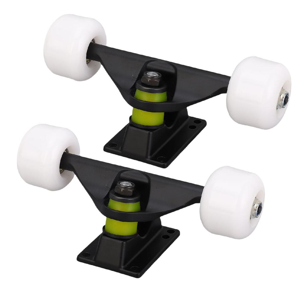 2PCS Skateboard Trucks Set with 4 Wheels Aluminum Alloy 5 Inch Shock Absorption Longboard Truck for Replacement Black