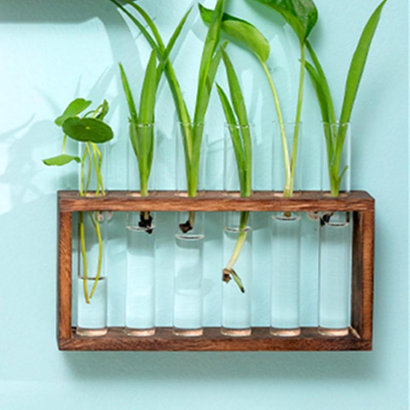 Creative Wooden Hydroponic Shelf Vase: Hanging Glass Ornament for Plant Decoration