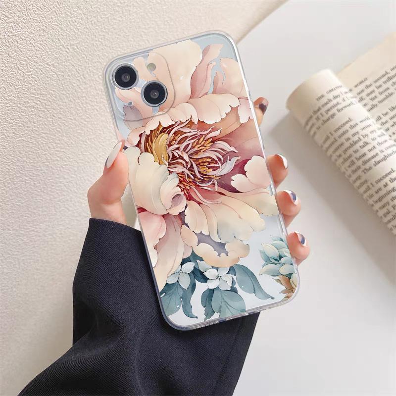 Vintage Flower Clear Phone Case For iPhone 12 11 13 Pro Max Mini 14 Pro Max Plus 7 8 Plus SE2 X XR XS Butterfly Plant Back Cover