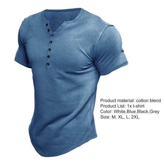 Men Tops Young Style Solid Color Slim Fit V Neck Short Sleeves Summer T-shirt Daily Clothes