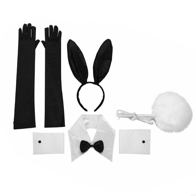 AXYD Rabbit Costume Easter Bunny Costume Set Bunny Cosplay Headband Tail Collar