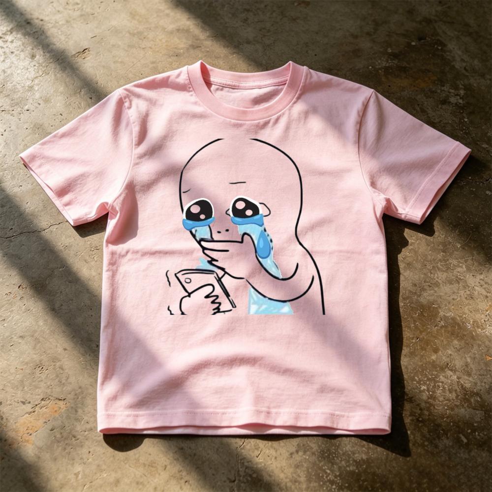 Sad Meme Crying Holding Phone Graphic T ShirtEmo Funny Cartoon Character Tee Summer Casual Short Sleeve Top