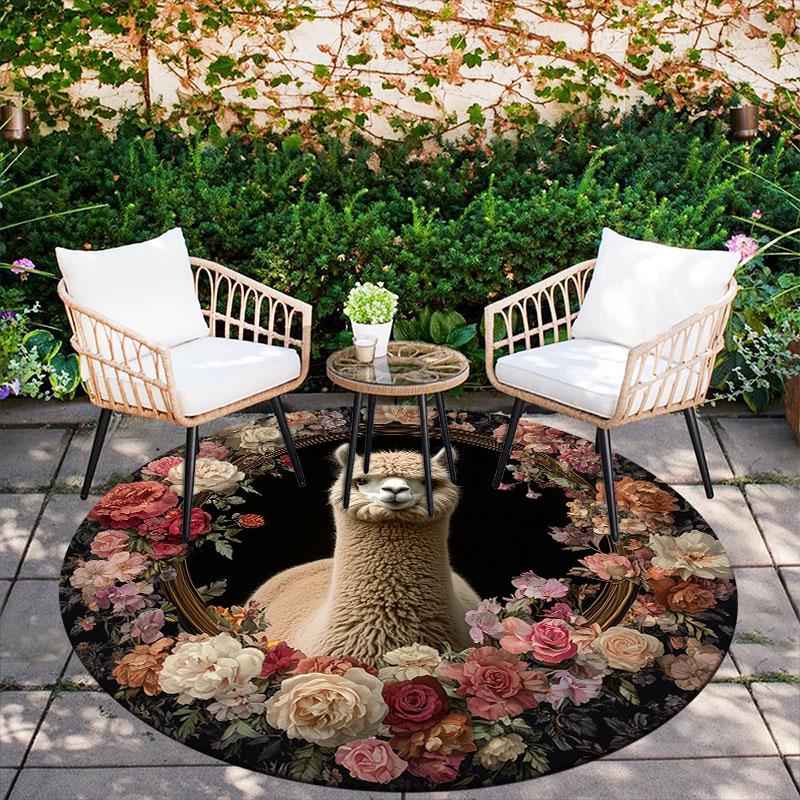 Pigs, Foxes, Rabbits & Llamas pattern round rug,Carpet Rug for Living Room Bedroom Playroom ,Non-slip Floor Mat,Holiday Gifts and Birthday Gifts.