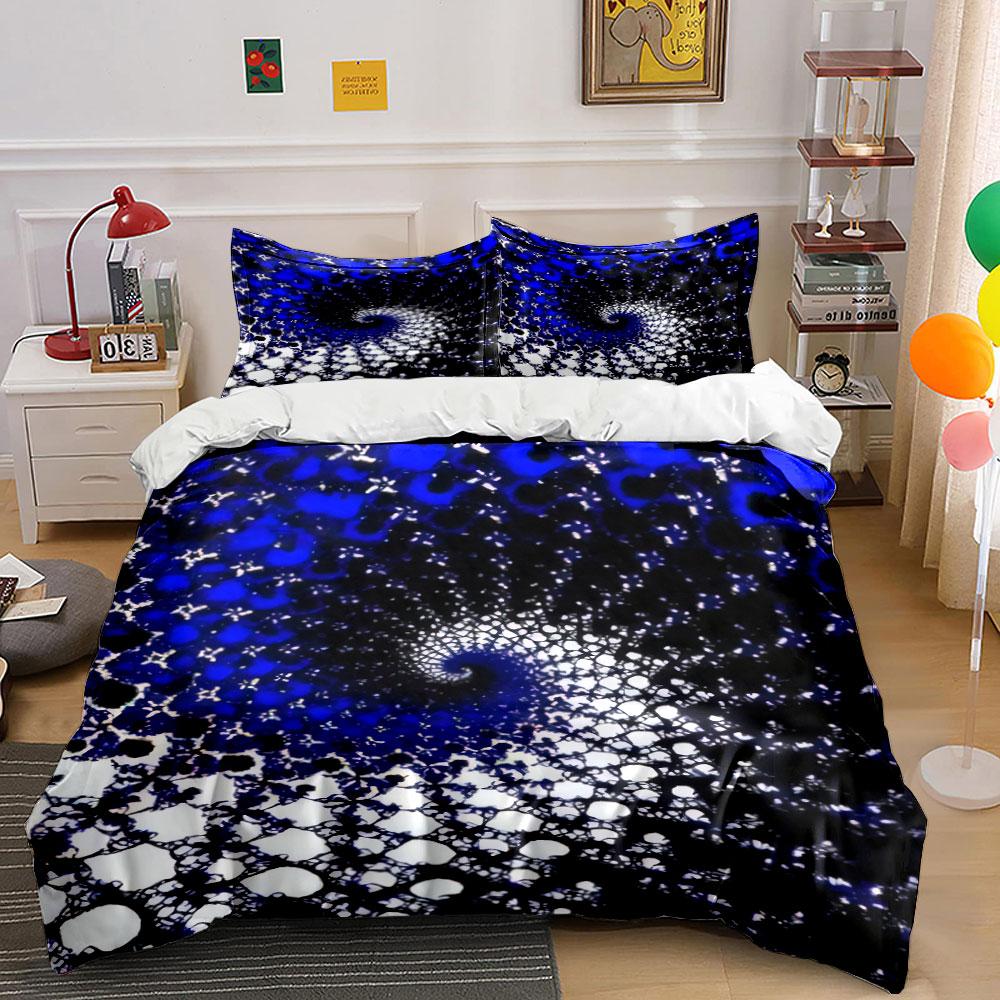 Dark Blue Spiral Fractal Mandala Duvet Cover Set Lace Geometric Abstract Bedding Includes 1 Duvet Cover And 2 PillowcaseGift