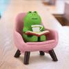 Drinking Coffee Frog Micro Landscape Resin Funny Frog Reading Sculpture Miniature Frog Read Book Figurines Gift for Frog Lovers
