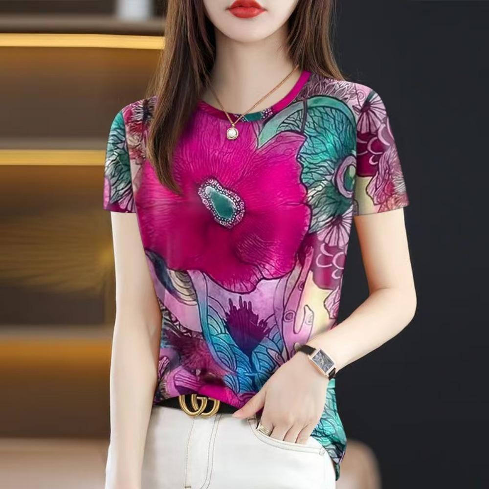 

2026 New Summer Popular Women s T-Shirt Slimming Belly-Covering Round Neck Fashion Short Sleeve XXS