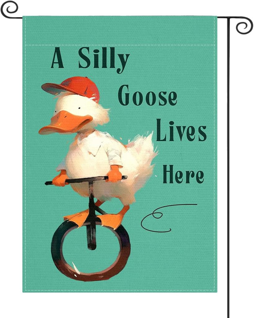 Silly Goose Garden ag, Funny Garden ags 12x18inches Double-Sided, Silly Goose Birthday Decor/Baby Shower, Outdoor Garden SSL