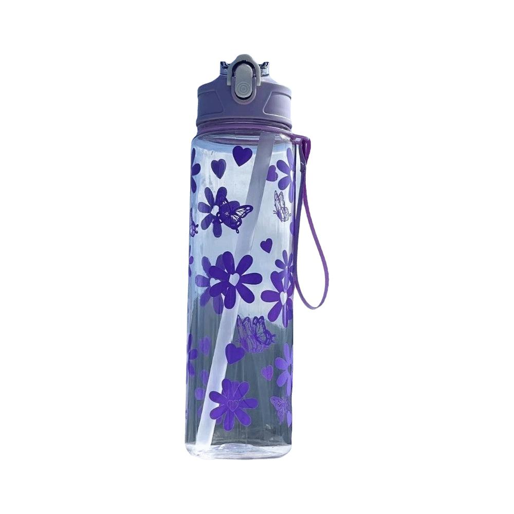 Durable 800ML Water Bottle Bow Flower Printed Leak Proof Straw Cup Large Capacity Plastic Water Cup Travel