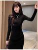 Petite Korean Style Black Spicy Girl Mid-Length Velvet Hip-Hugging Autumn/Winter Skirt Dress