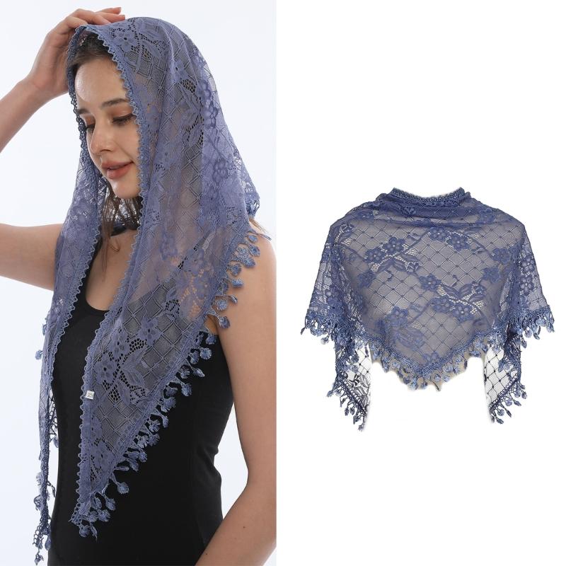 Floral Lace Head Scarf Chapel Veil for Women Girl Hair Bandanas Ethnic Mantilla Veil Women Headpiece Exotic Headscarf