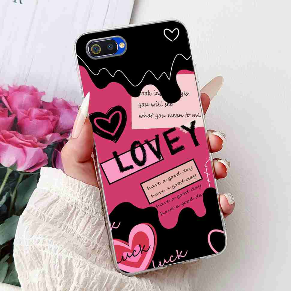 For Realme C2 RMX1941 6.1" Case Summer Fresh Mint Soft Silicone TPU Cover For Oppo Realme c2 C2 Luxurious Flowers Bumper Shell