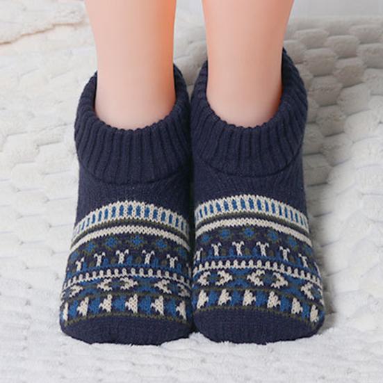 Retro Winter Slipper Socks Thickened Fleece Lined Low Cut Socks Socks with Grips Non-Slip Ankle Slipper