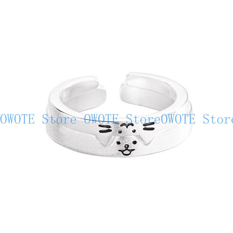 A52E Beautiful Silver Finger Rings Fashionable Finger Rings Adornment Elegant Dog and Shaped Rings for Couple