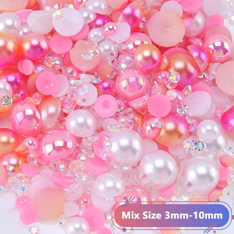 Hot Sale Color Mixed Semicircular Pearl Resin Diamond Mixed 3-10Mm Highlight Abs Pearl Diy Jewelry