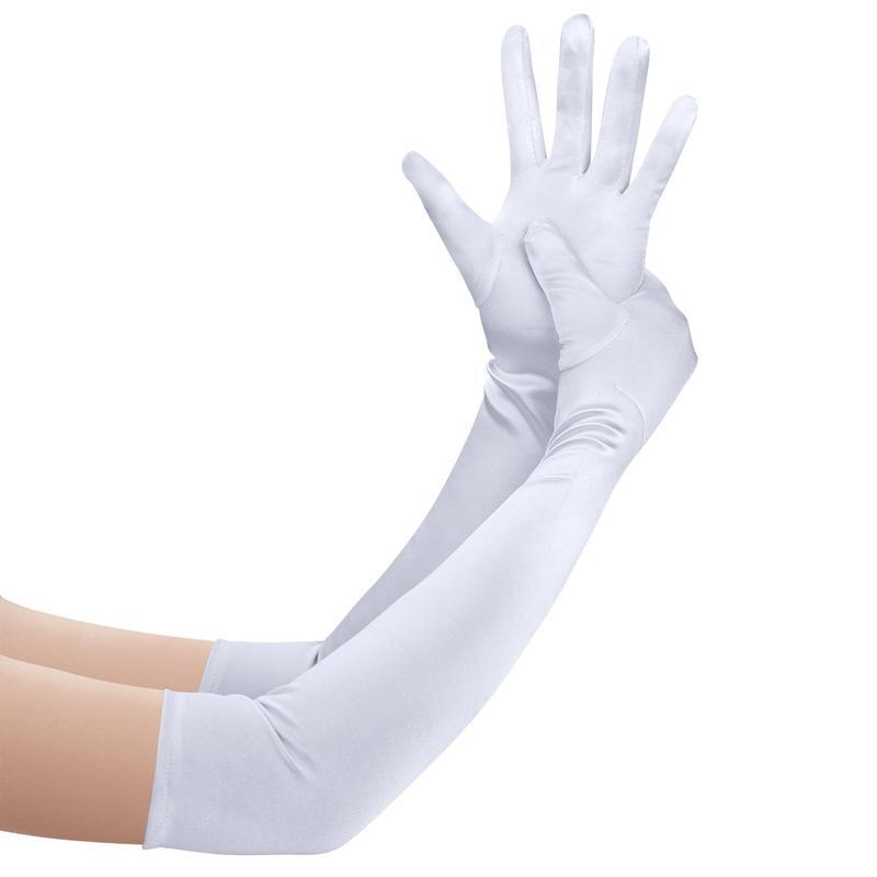 Women s long opera party gloves 1920s satin brown stretch gloves 1PCS белый