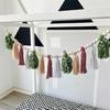 Christmas Garlands Decoration Cotton Tassels Garlands with Wood Beads Wall Hanging Bunting Banners Decors for Mantel