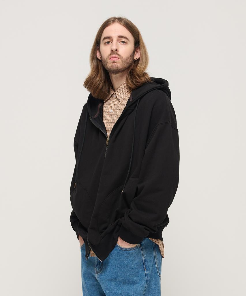 Cargobros Circle Pocket Oversized Zip-Up Hoodie (Black)