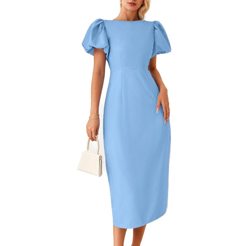 

ZANZEA Женское летнее повседневное платье с круглым вырезом и пышными короткими рукавами 4XL синий