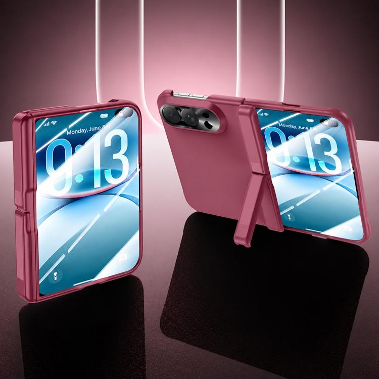 Spray Coated Spring Hinge Case With Hidden Holder & Integrated Screen Film For iPhone Duo