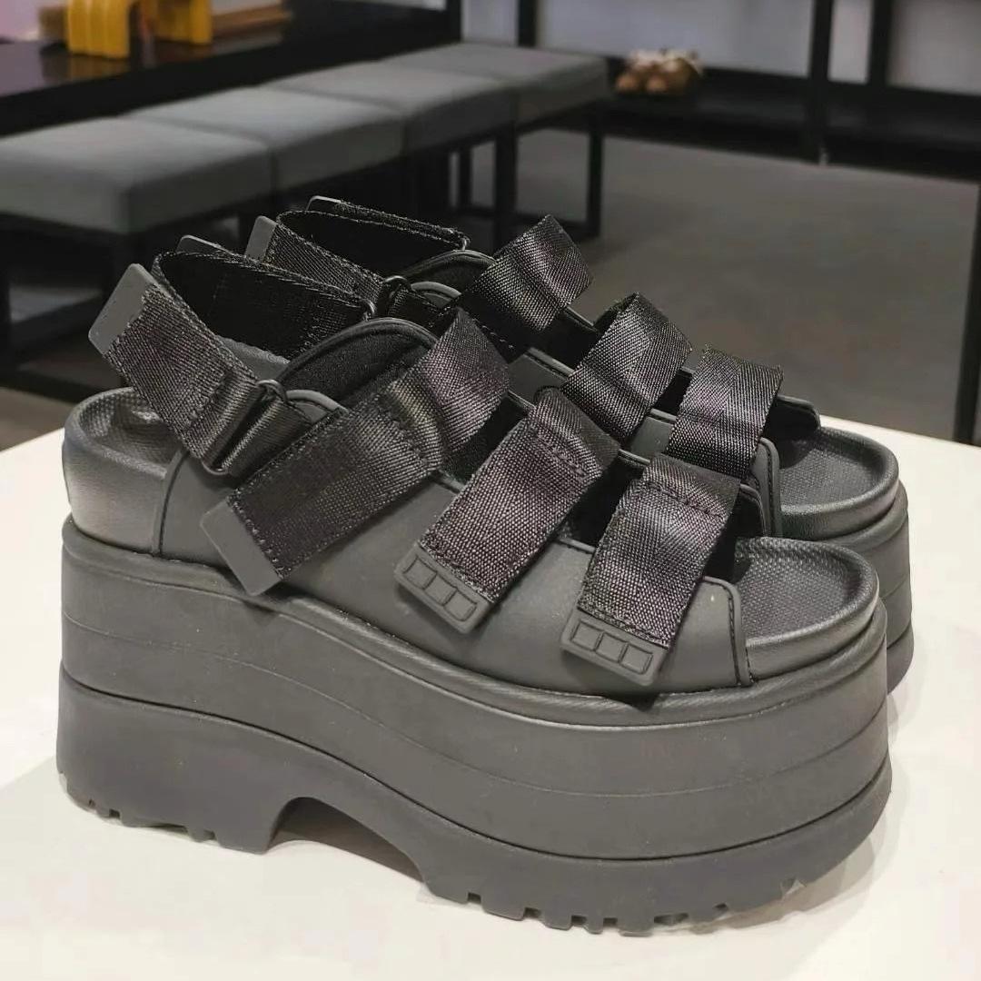 

Summer new dazzling gold slope heel sandals fashion platform Velcro casual Roman sandals versatile casual sandals women 34