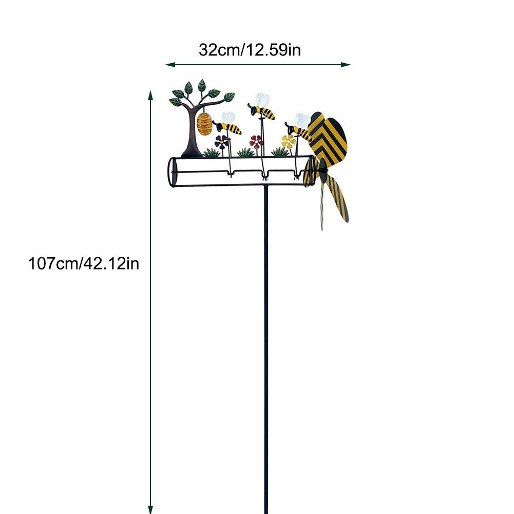 3D Animal Bee Windmill Metal Whirligig Wind Spinner Garden Trees & Little Bees Ornament Art Stake Decorations For Outdoor Lawn