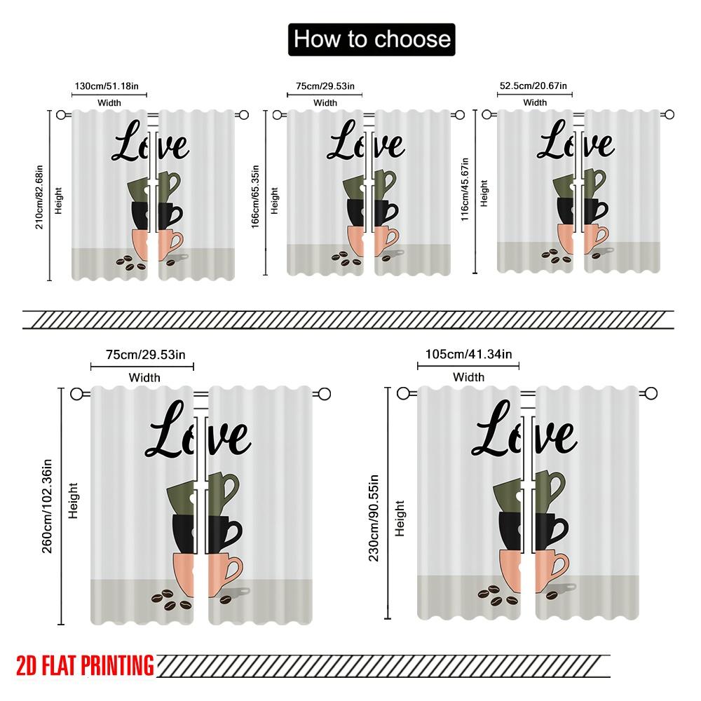 2pcs 2D Flat Printing Curtain Love Coffee Cups Polyester Without Electricity Birthday Party Perfect for Outdoor Holiday
