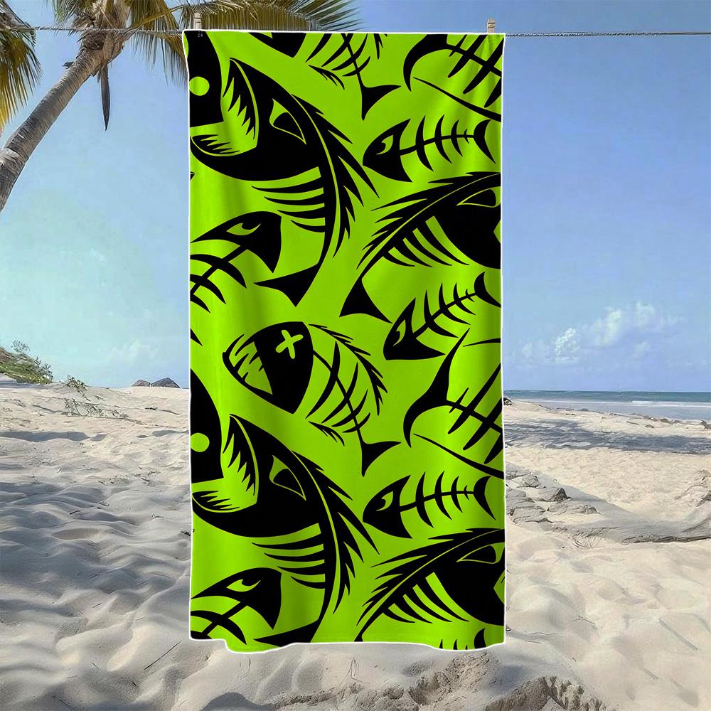 Fish School & Swirl Wave Pattern Beach Towel, Soft Quick-Drying, Perfect For Portable Outdoor Travel, Camping And Summer Beach