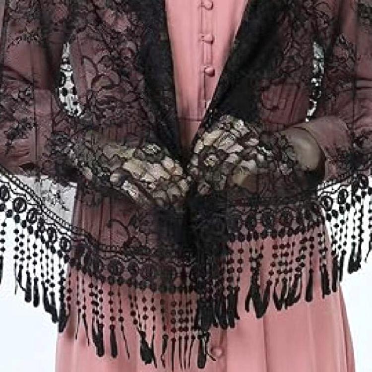 Woman Mantilla Floral Veil Lace Mantilla Veil Tasseled Shawl Headwear Mantilla