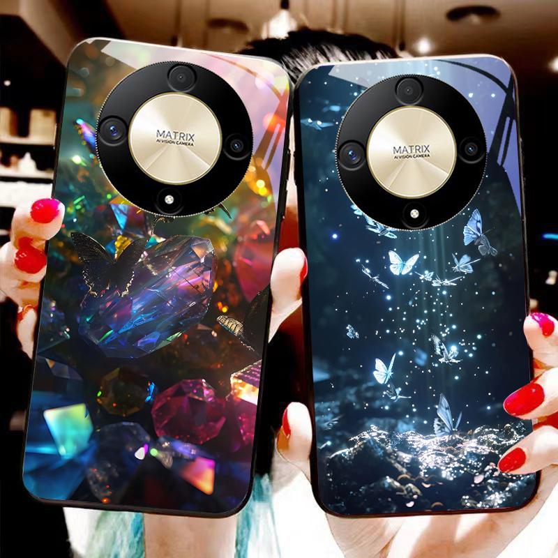 Carcasă de telefon din sticlă temperată cu gradient fluture pentru Honor Magic 6 50 70 90 Lite X7b 200 Pro Nova 10 Nova 5T X6 P30 Pura 70 Ultra