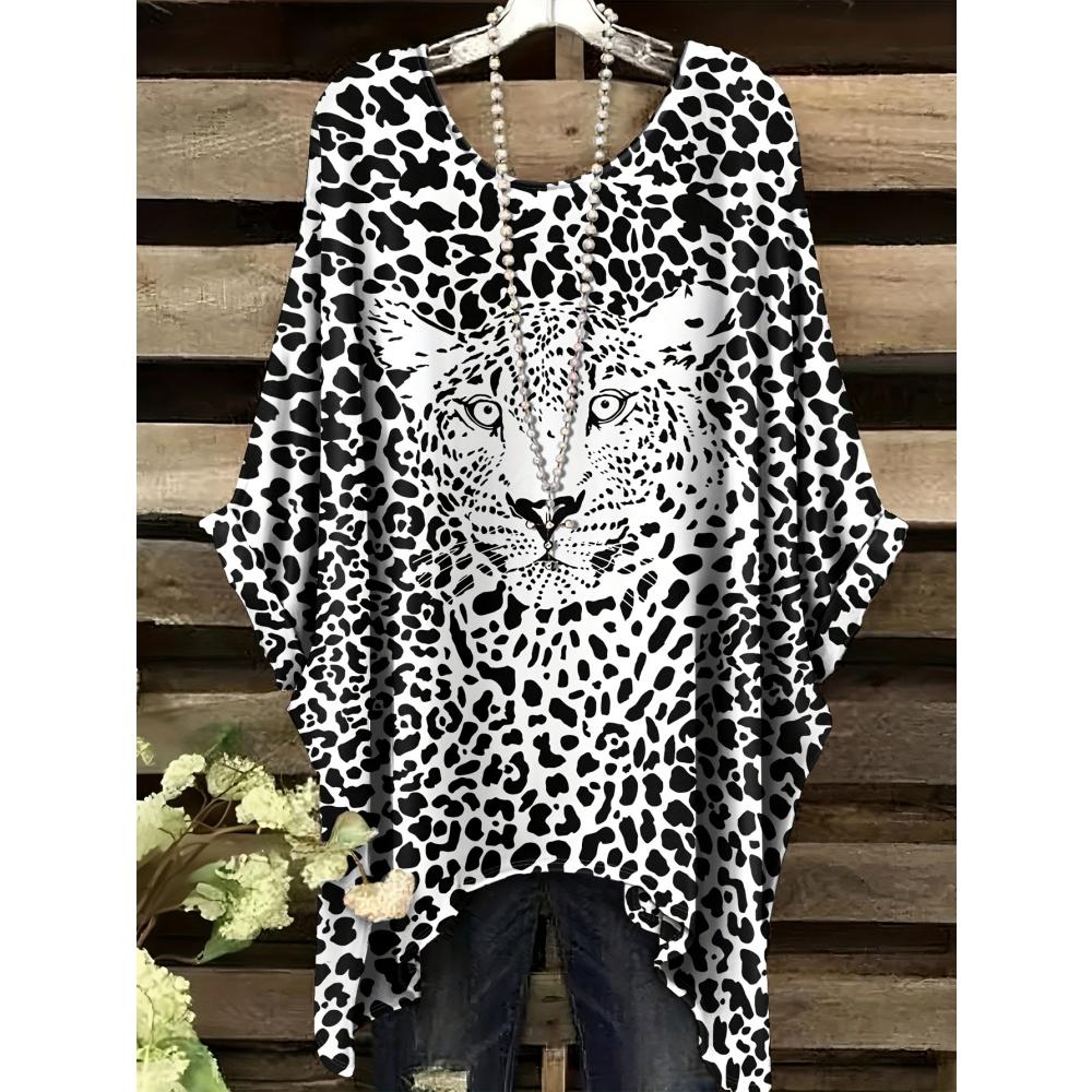 Damska Koszulka z Nadrukiem Zwierzęcym Modny Top do Formalnych Okazji Można Prać w Pralce Codzienny Damski T-shirt z Krótkim Rękawem Wygodne Vintage Odzież