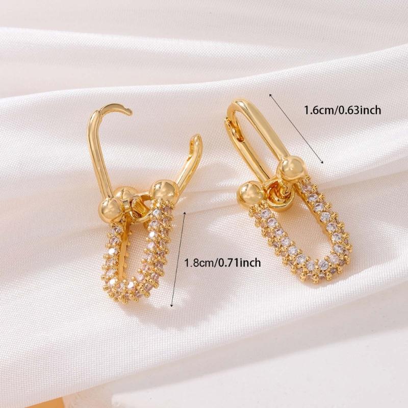 Unique Gold/Silver Plated Horseshoe Earrings U Shaped Convertible Link Huggie Zirconia Double Hoop Earrings for Women