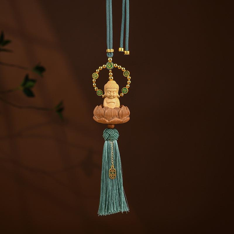 Buddha Lotus Car Charm With Olive Wood Material For Peaceful Vehicle Interior Decoration