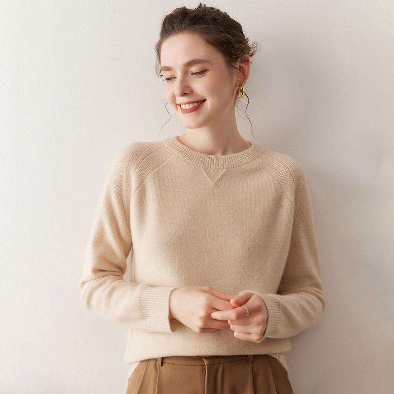 Women's 100% Pure Cashmere Knit Round Neck Pullover Sweater - Soft and Thick for Autumn and Winter