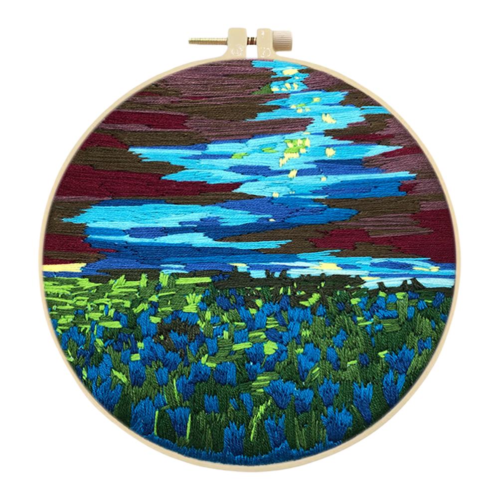 Flowers Stamped Cross Stitch Embroidery Kits with Hoop Cloth Color Thread