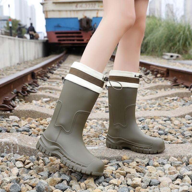 Rain shoes women's high tube new outdoor non-slip water shoes platform water boots fleece rubber shoes rain boots