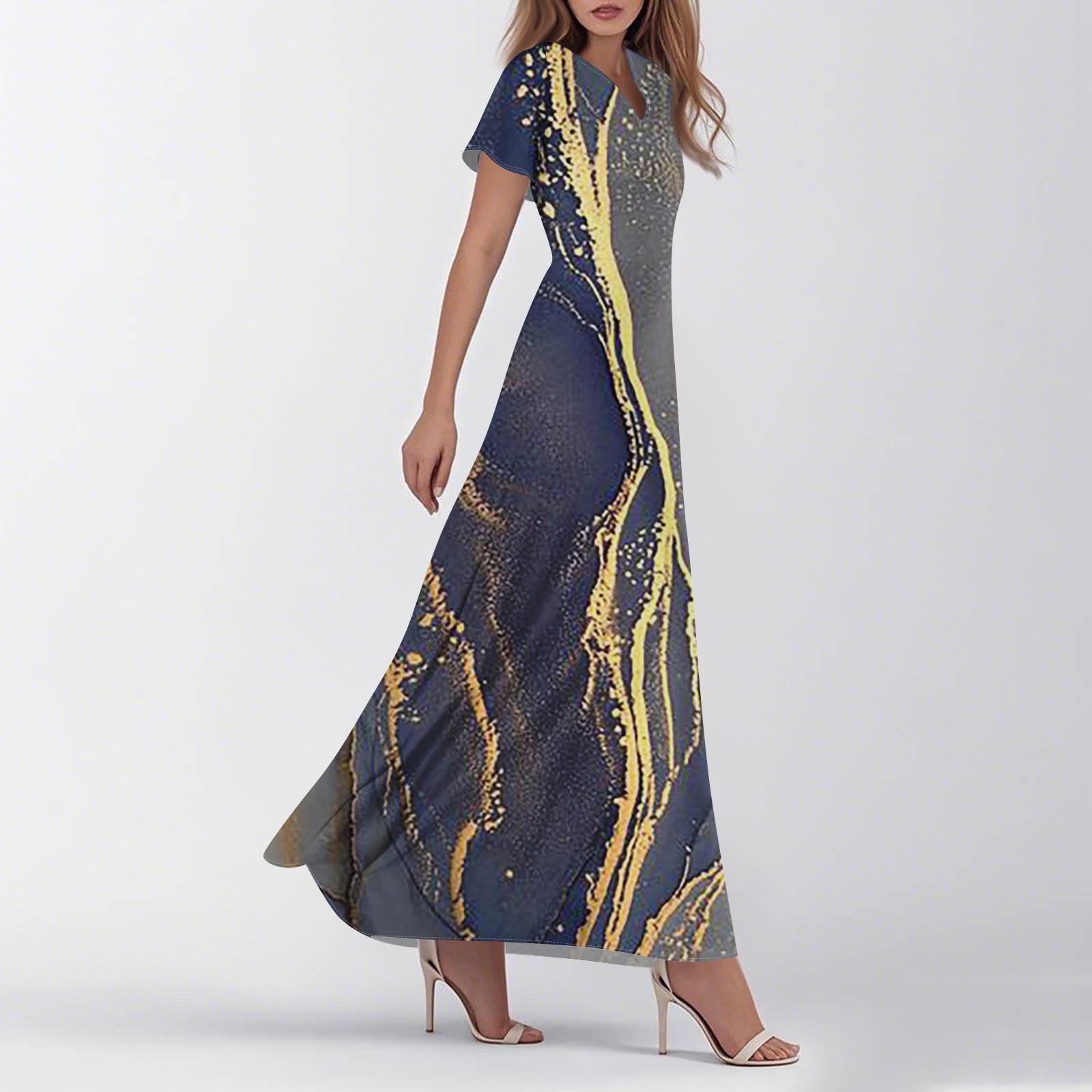 

Women s Summer Casual Fashion Print Color Dresses V-Neck Short Sleeve Dresses XXL світло-сірий колір