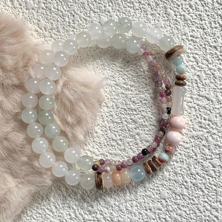 

b165 Design Sense Multi Layer Bead Simple Texture Fresh Antique Style Bracelet Fresh Jade Fairy Feeling Lucky Hand Trend Bangle