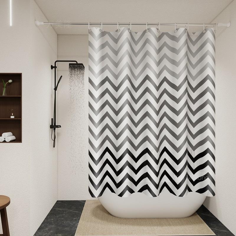 Modern Chevron Shower Curtain - Black & White Waterproof Peva Bathroom Decor W60H190(CM)-1 Pcs